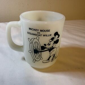 Disney White Steamboat Willie milk Glass Mug Pepsi Collection